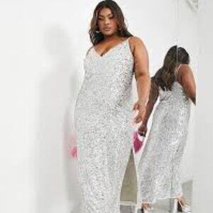 ASOS EDITION Curve all over sequin cami midi dress in silver